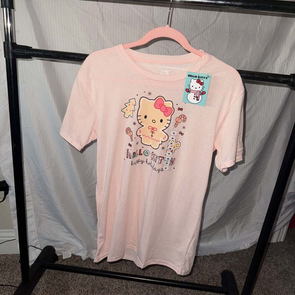 Hello Kitty Happy Holidays Pink Gingerbread Cookie Graphic T-Shirt